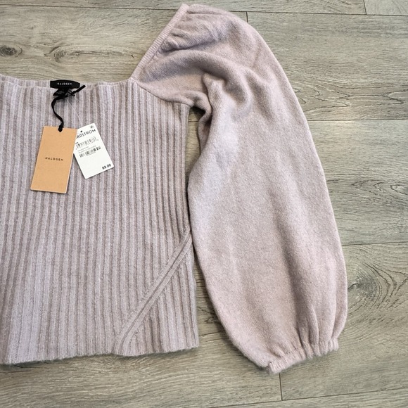 NWT Halogen Puff Sleeve Square Neck Sweater in Purple Heaven Small‎ Off Shoulder - Picture 5 of 11